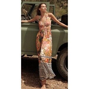 Revolve Agua Bendita Ashley Seed Maxi Dress Large NWT Women’s Fruit Halter Vaca